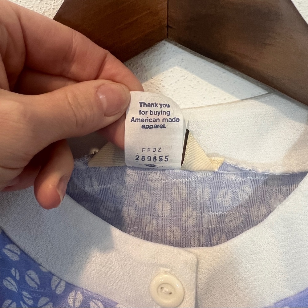 Vintage The Fashion Place Blue and White Coffee Bean Half Button Up Midi Dress - Picture 10 of 12